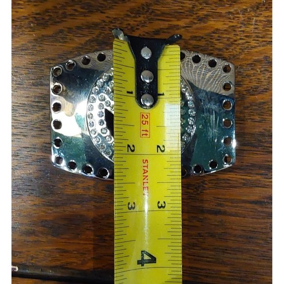 NEW Unisex Rhinestone Embellished Silver Peace Sign Belt Buckle - Picture 3 of 4